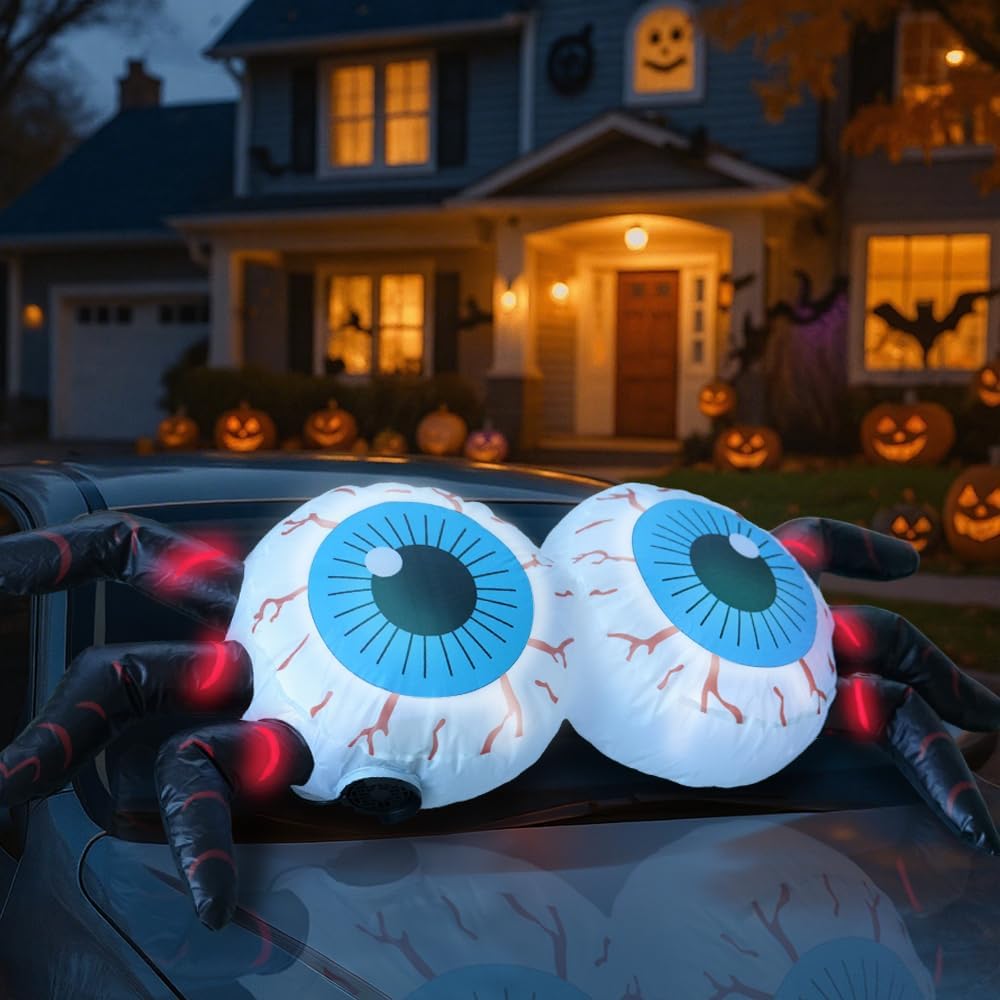 4FT Halloween Inflatable Car Window Eyeballs | Waterproof, LED Lights & Ideal for Yard and Party Decorations