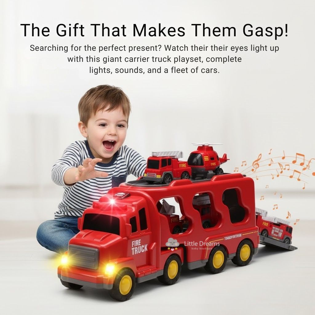 Toy Truck Set with Lights and Sounds | Interactive, Space-Saving Playset for Kids Aged 3+