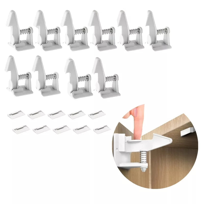 Invisible Child-Proof Cabinet Locks | 10pcs, Easy Peel & Stick Installation for Kitchen and Living Room Safety