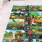 Children's Play Mat | Dual-Sided Farm & Traffic Theme, Soft Polyester for Imaginative Play and Learning