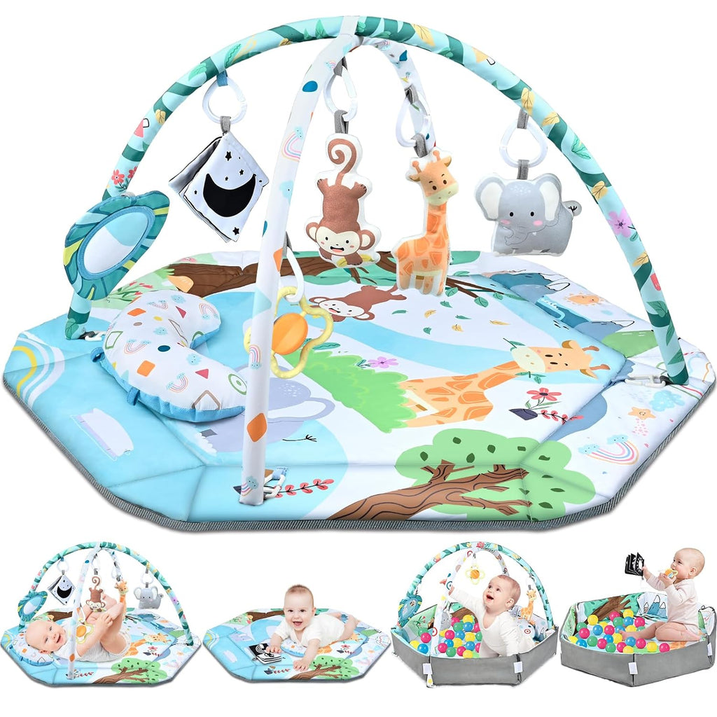 8-in-1 Baby Play Arch Mat | Soft, Washable & Includes 6 Sensory Toys for Development and Motor Skills