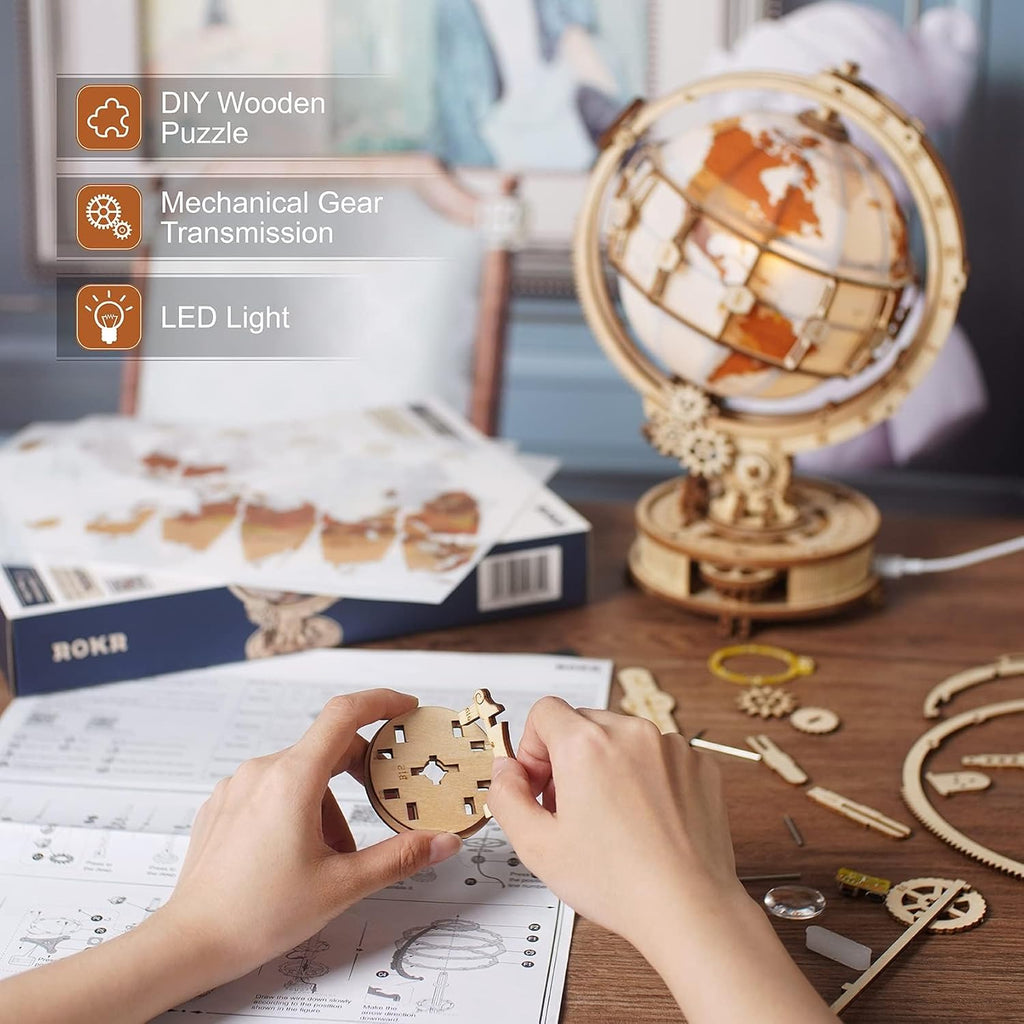 3D Wooden Globe Puzzle 3D Lamp | Creative, Educational & Fun for Kids and Adults