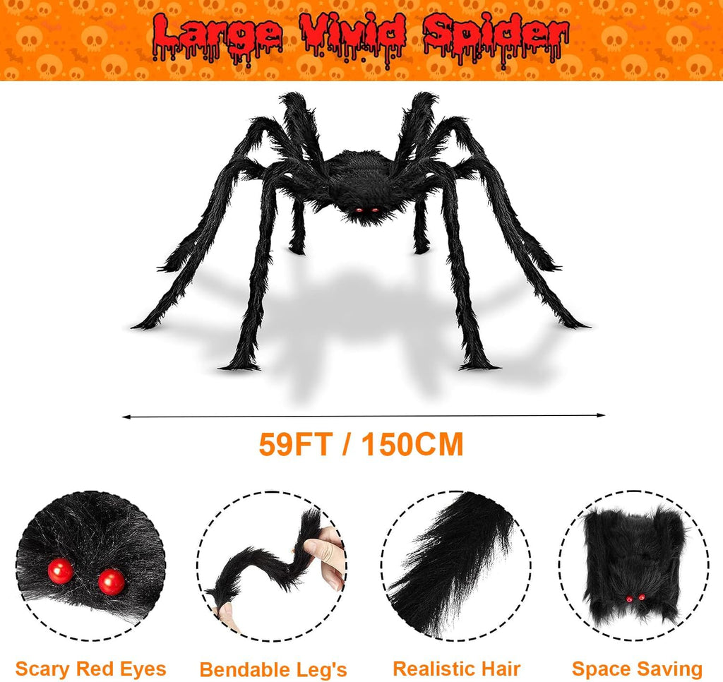 Halloween Spider Web Lights | 23FT with 350 LED, 6.6FT Giant Spider & 8 Modes for Outdoor Haunted House Decor