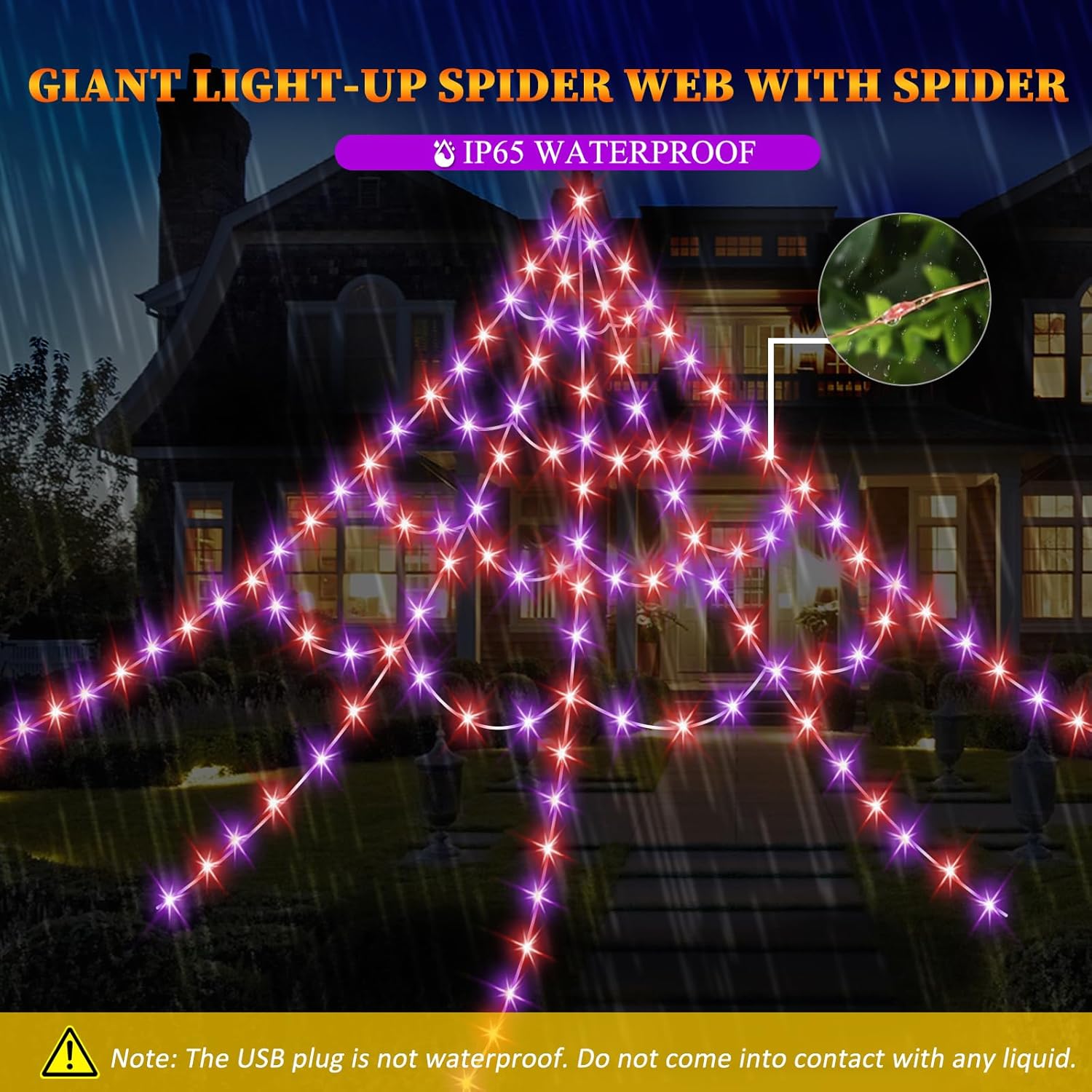 16.4 FT Giant Halloween Spider Web Lights | 550 LED, Waterproof & 8 Lighting Modes for Outdoor Yard Decorations