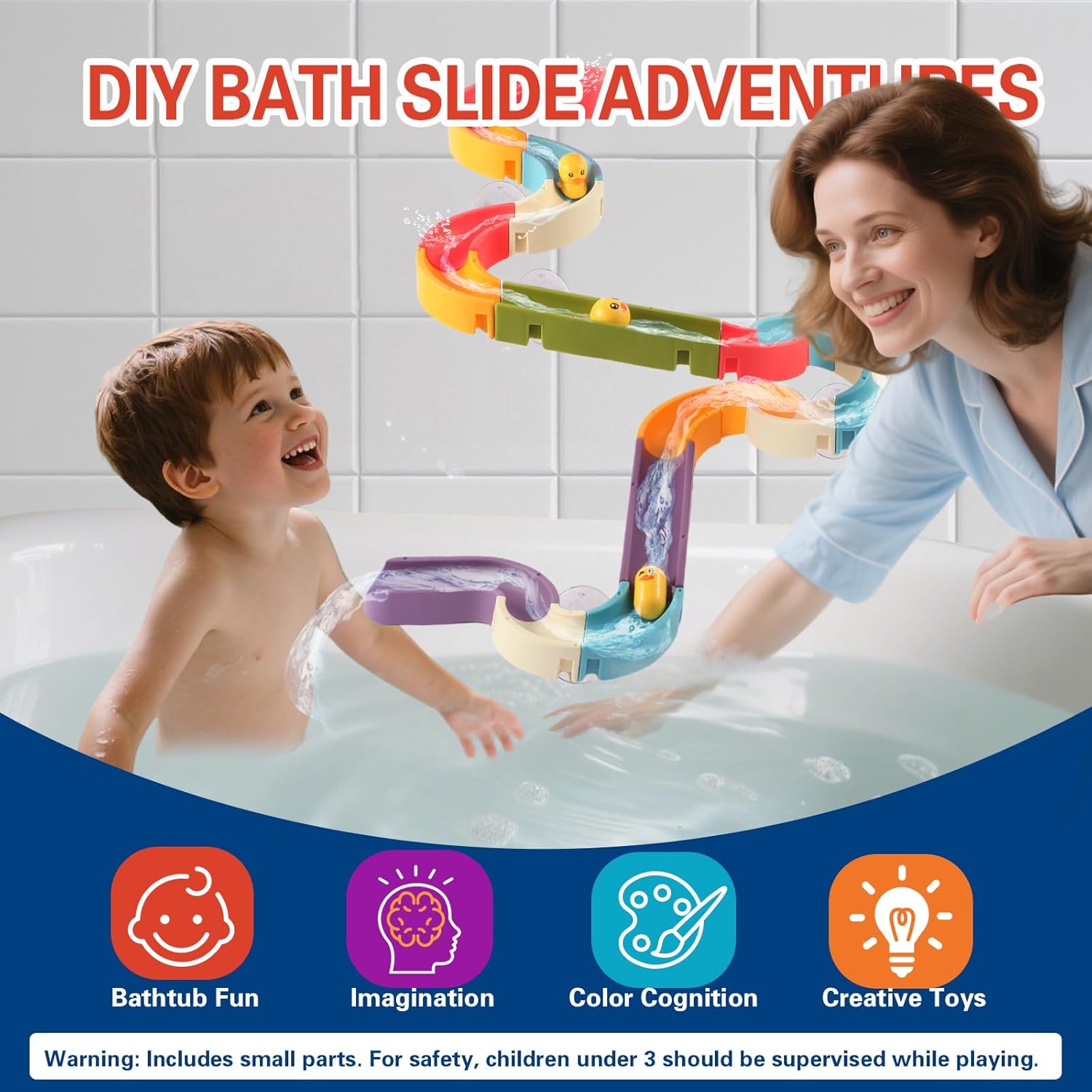 Sensory Bath Toy for Toddlers – Duck Slide Water Track with Moving Ducks for Fun Cause-and-Effect Play