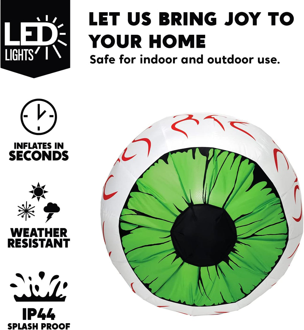 Halloween Inflatable Eyeballs | 3 Ft Light Up Decorations for Outdoor Yard & Garden Halloween Parties