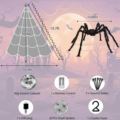 16.4 FT Giant Halloween Spider Web Lights | 550 LED, Waterproof & 8 Lighting Modes for Outdoor Yard Decorations