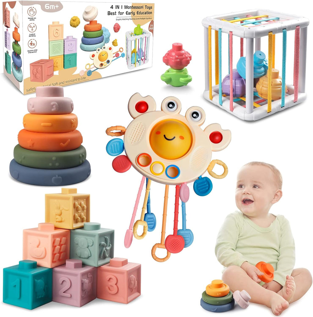 Montessori Baby Sensory Toys Set | 4-in-1 Educational, Safe & Engaging for Early Development and Cognitive Skills