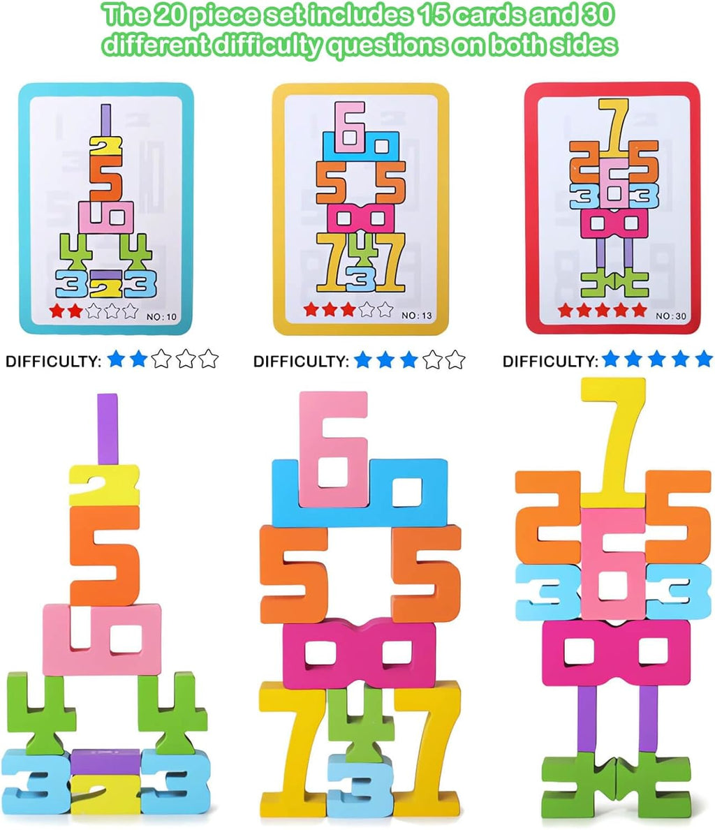 Wooden Number Stacking Blocks | Eco-Friendly, Colorful Learning Aid for Toddlers 3-5 Years