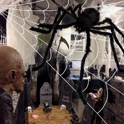 Giant Halloween Spider Web with Fake Spider | 200" Triangular Web & 59" Scary Spider for Indoor Outdoor Decorations