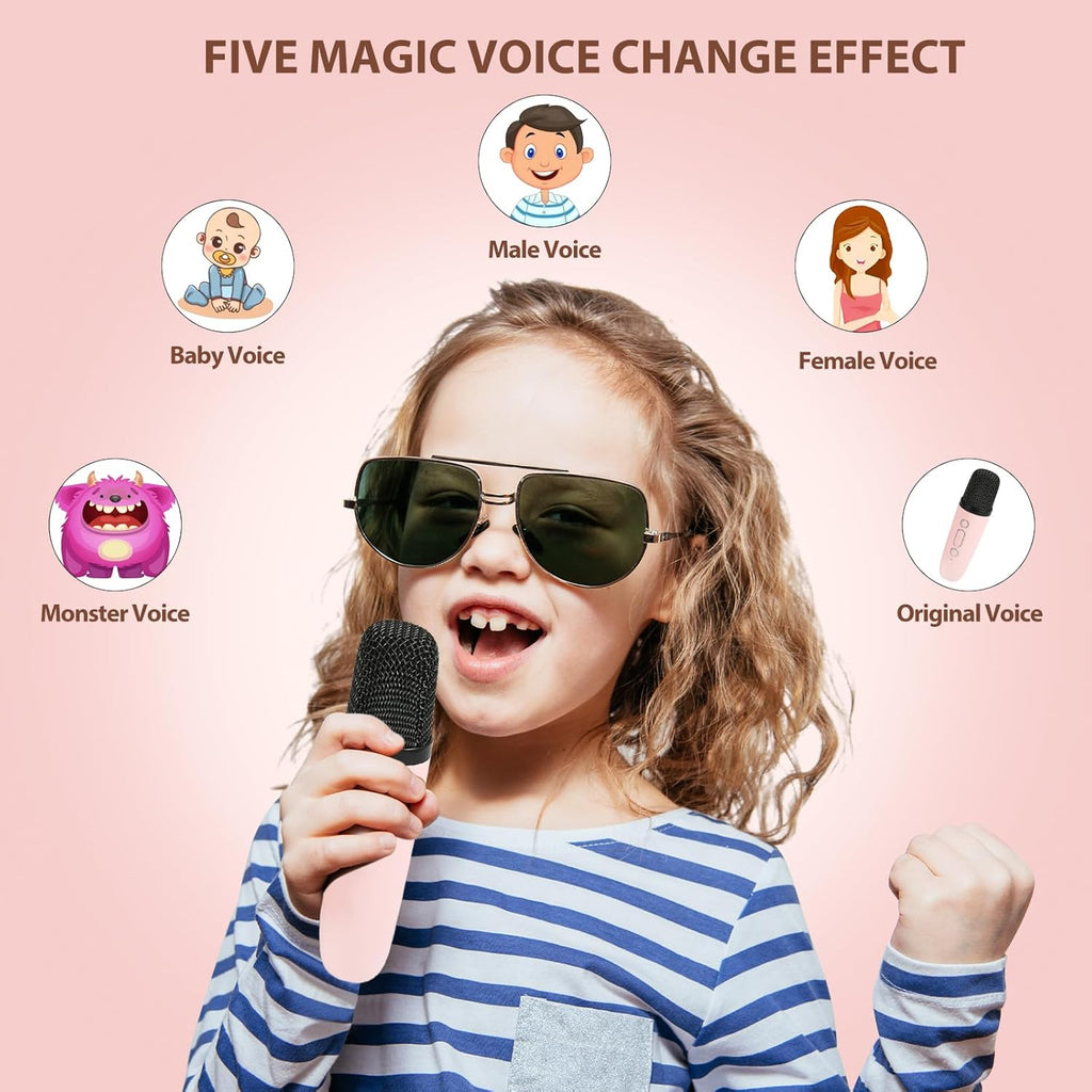 Mini Karaoke Machine for Kids | Portable Bluetooth Speaker with Voice Changing Effects & LED Lights for Ages 3-12
