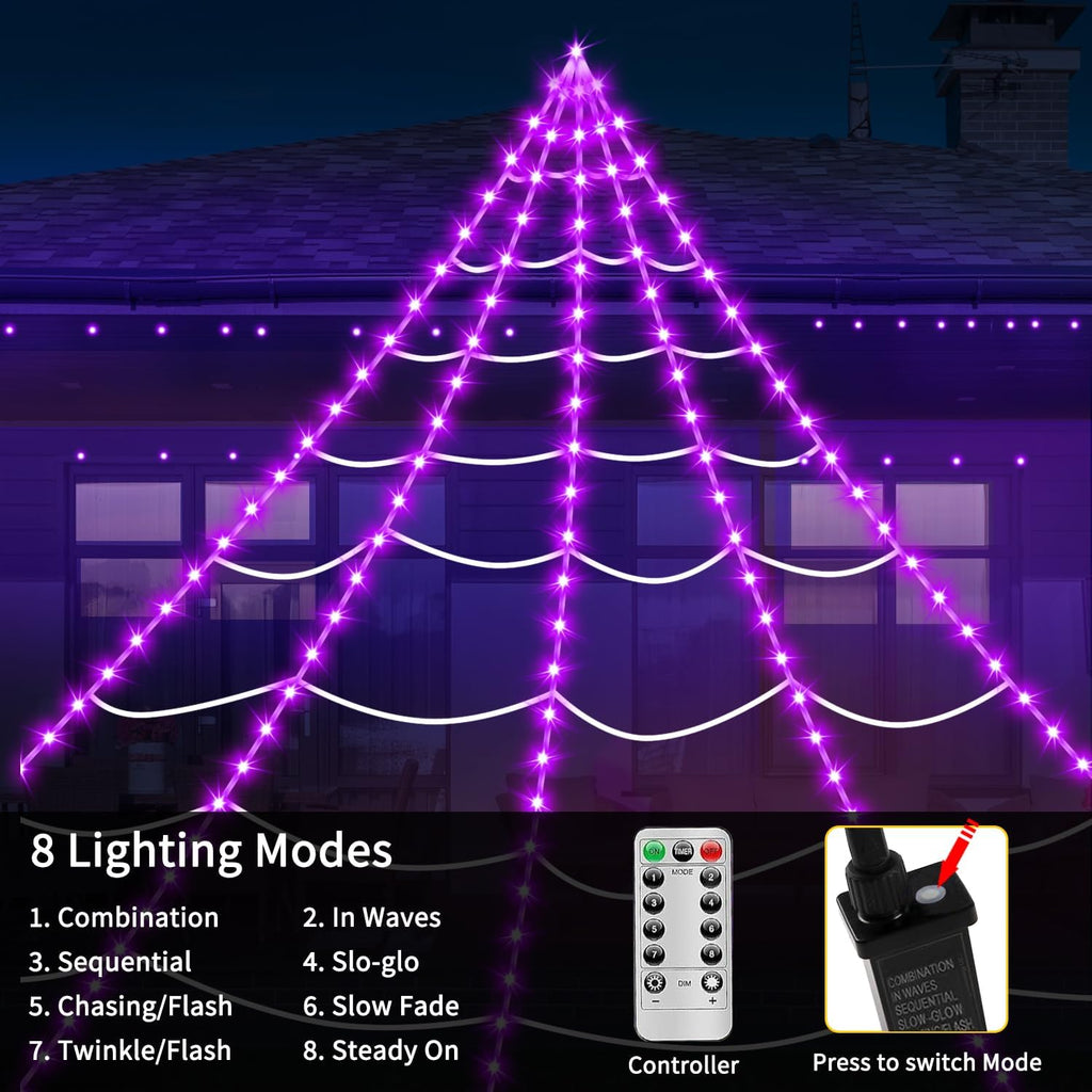 Halloween Spider Web Lights | 23FT with 350 LED, 6.6FT Giant Spider & 8 Modes for Outdoor Haunted House Decor