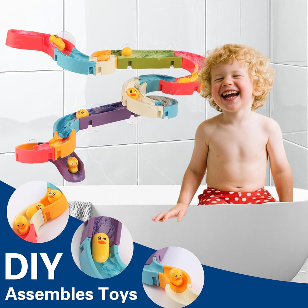 Sensory Bath Toy for Toddlers – Duck Slide Water Track with Moving Ducks for Fun Cause-and-Effect Play