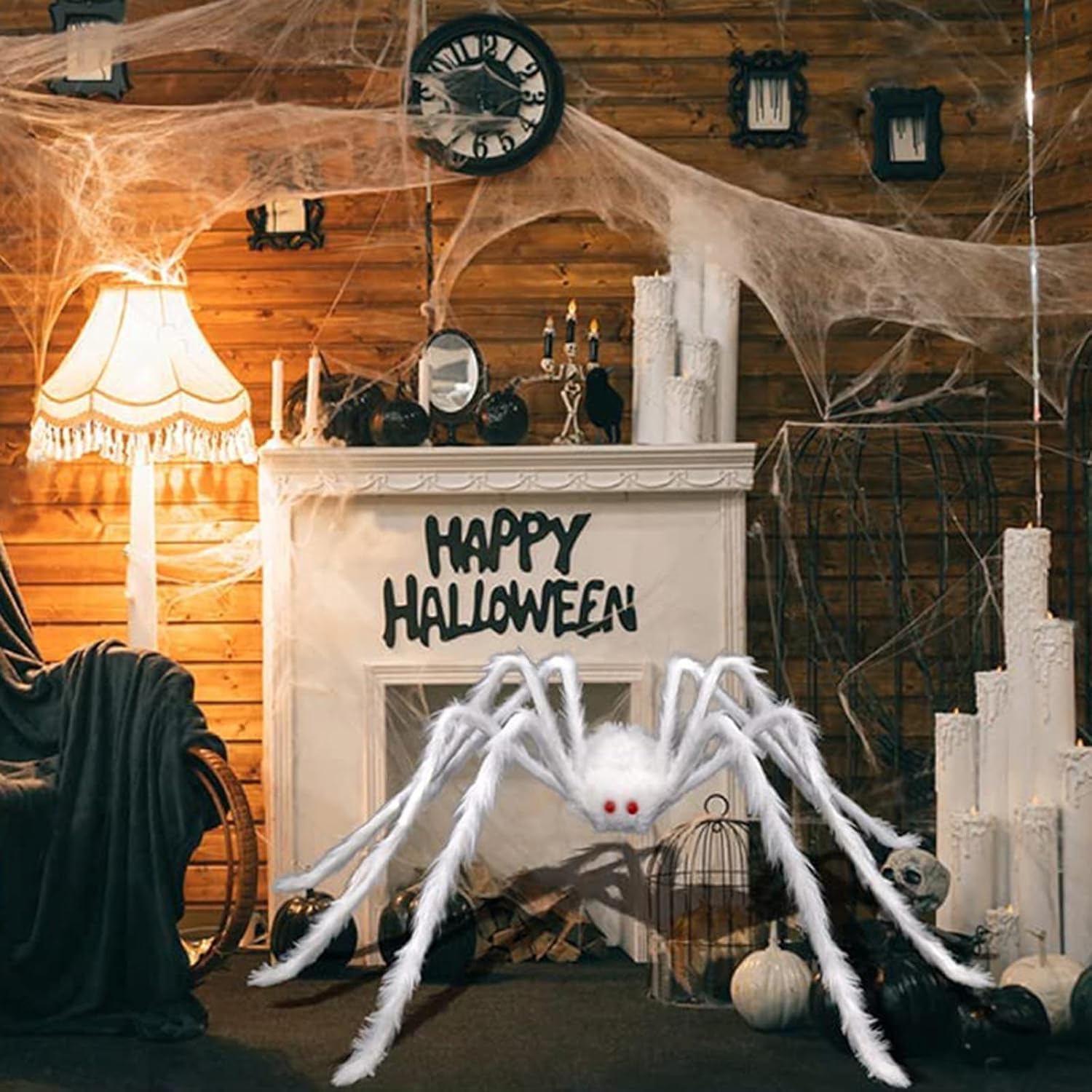 Halloween Spider Web Lights | 23FT with 350 LED, 6.6FT Giant Spider & 8 Modes for Outdoor Haunted House Decor