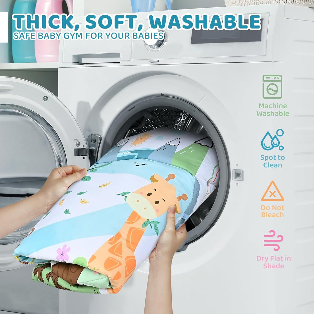 8-in-1 Baby Play Arch Mat | Soft, Washable & Includes 6 Sensory Toys for Development and Motor Skills