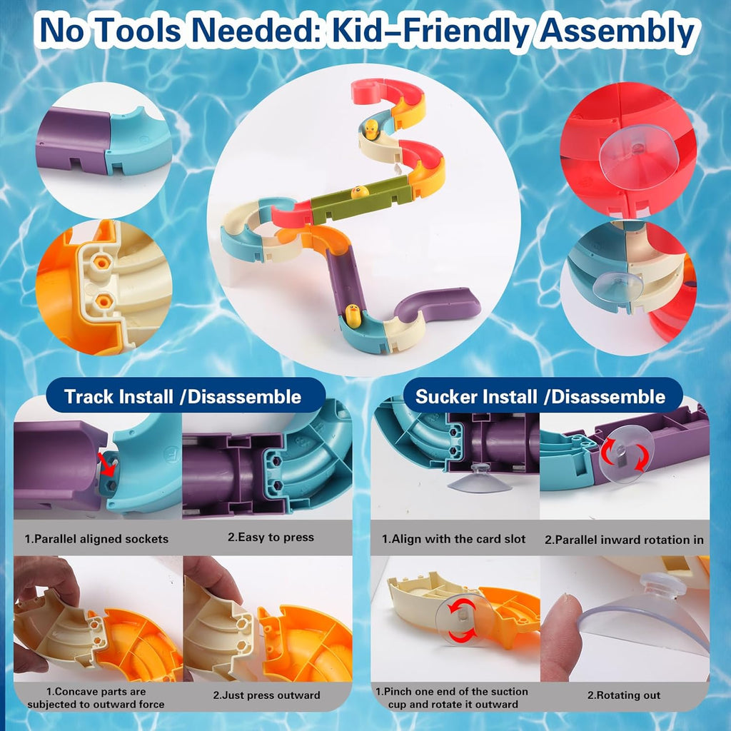 Sensory Bath Toy for Toddlers – Duck Slide Water Track with Moving Ducks for Fun Cause-and-Effect Play