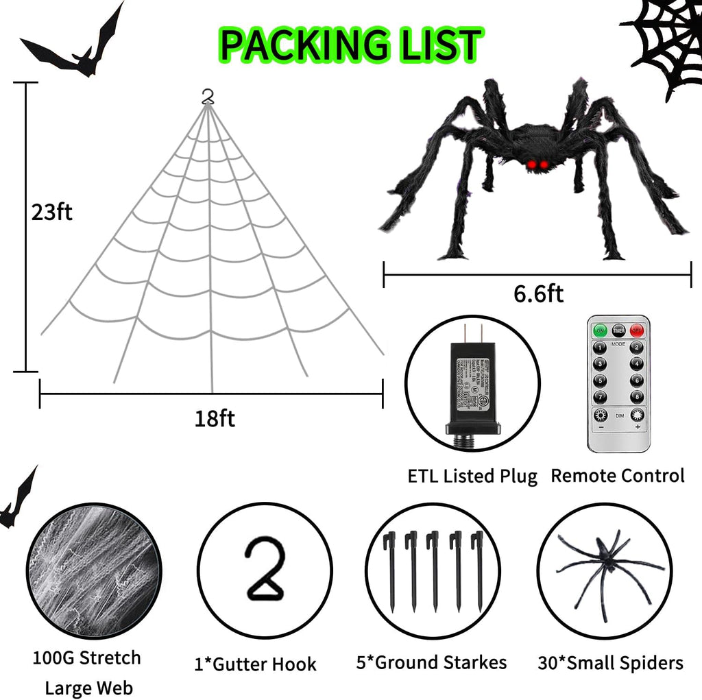 Halloween Spider Web Lights | 23FT with 350 LED, 6.6FT Giant Spider & 8 Modes for Outdoor Haunted House Decor