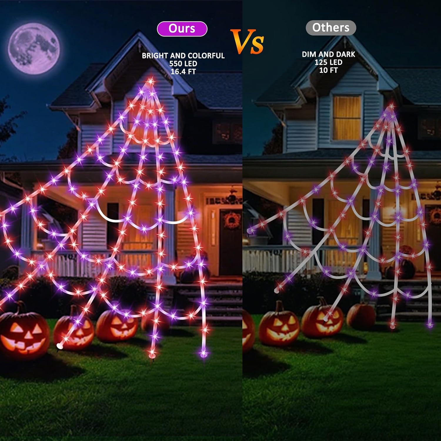 16.4 FT Giant Halloween Spider Web Lights | 550 LED, Waterproof & 8 Lighting Modes for Outdoor Yard Decorations
