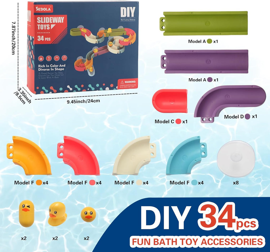 Sensory Bath Toy for Toddlers – Duck Slide Water Track with Moving Ducks for Fun Cause-and-Effect Play