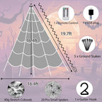 16.4 FT Giant Halloween Spider Web Lights | 550 LED, Waterproof & 8 Lighting Modes for Outdoor Yard Decorations