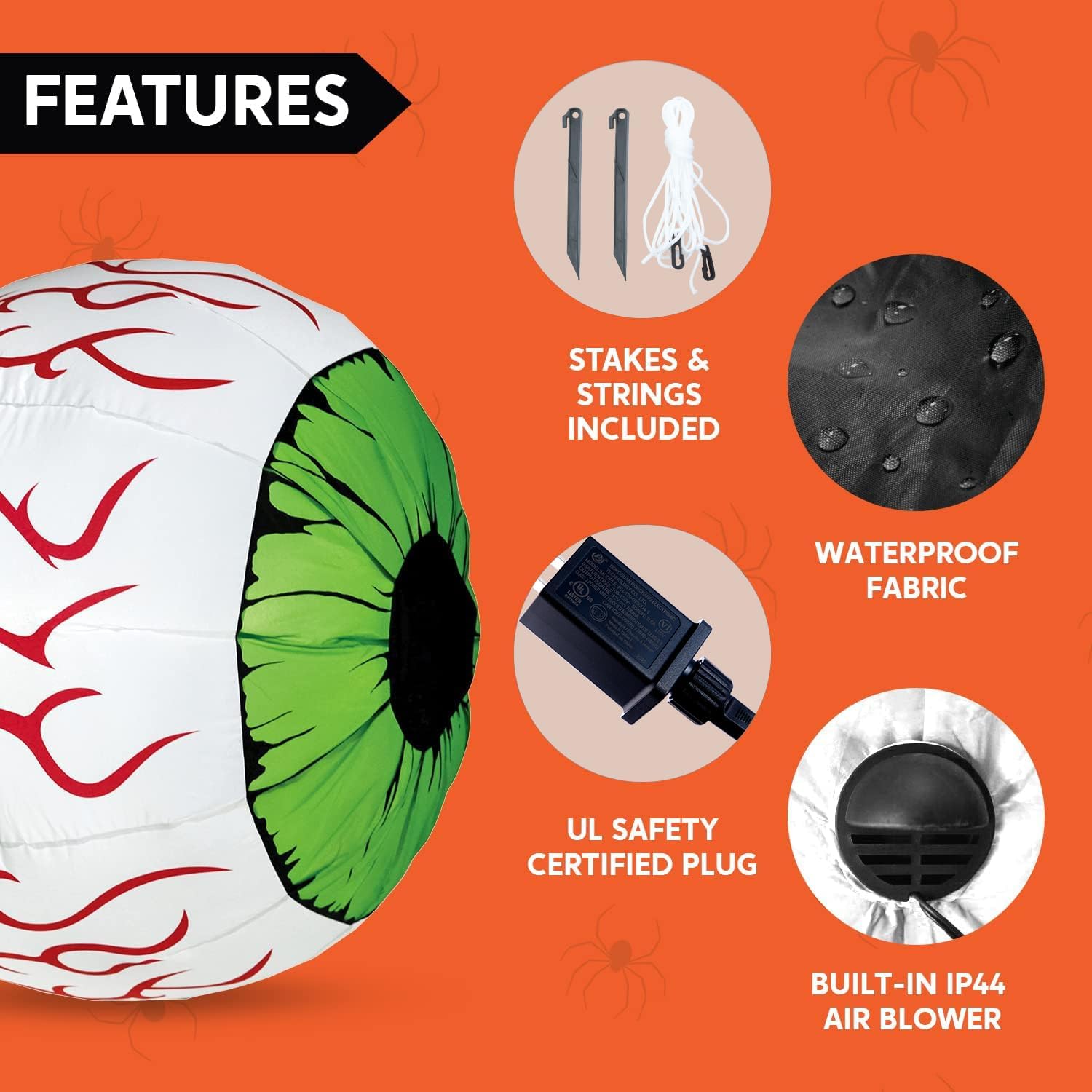 Halloween Inflatable Eyeballs | 3 Ft Light Up Decorations for Outdoor Yard & Garden Halloween Parties