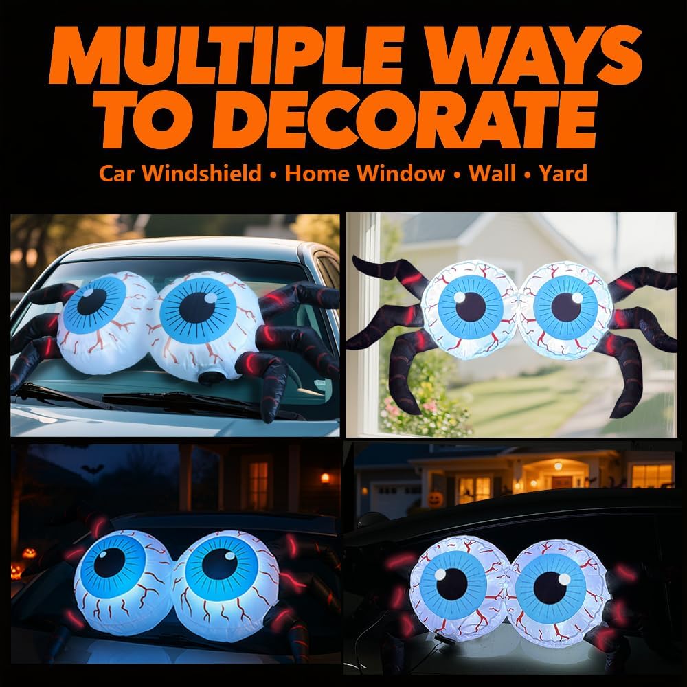 4FT Halloween Inflatable Car Window Eyeballs | Waterproof, LED Lights & Ideal for Yard and Party Decorations