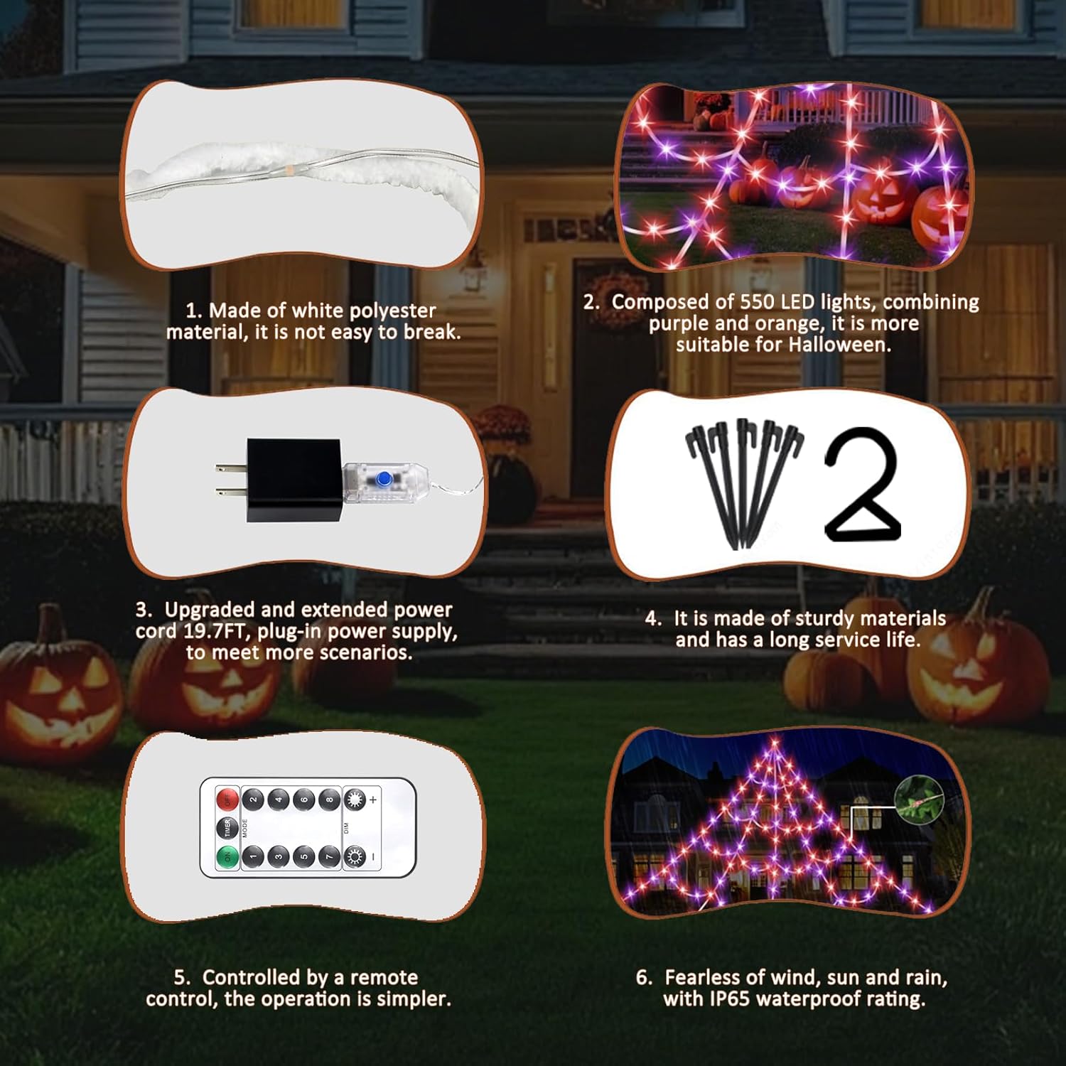 16.4 FT Giant Halloween Spider Web Lights | 550 LED, Waterproof & 8 Lighting Modes for Outdoor Yard Decorations