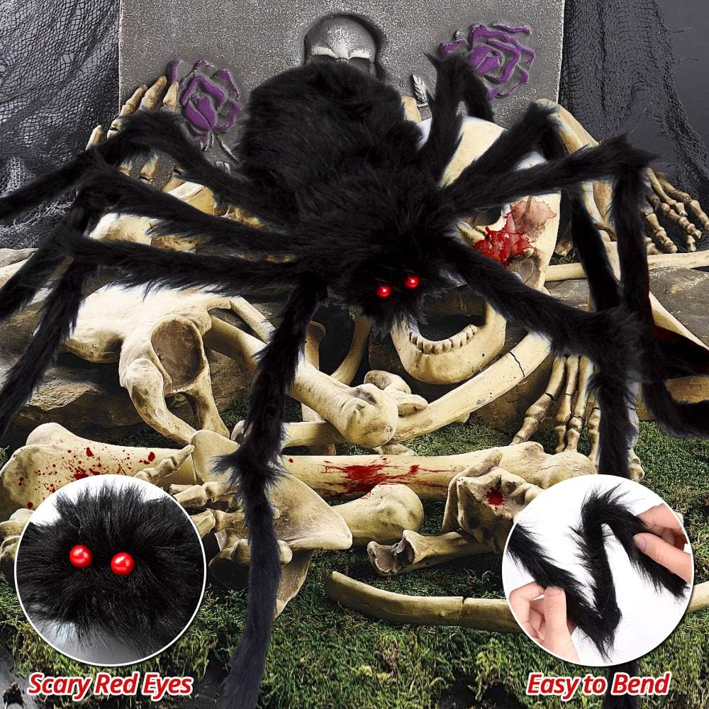 Giant Halloween Spider Web with Fake Spider | 200" Triangular Web & 59" Scary Spider for Indoor Outdoor Decorations