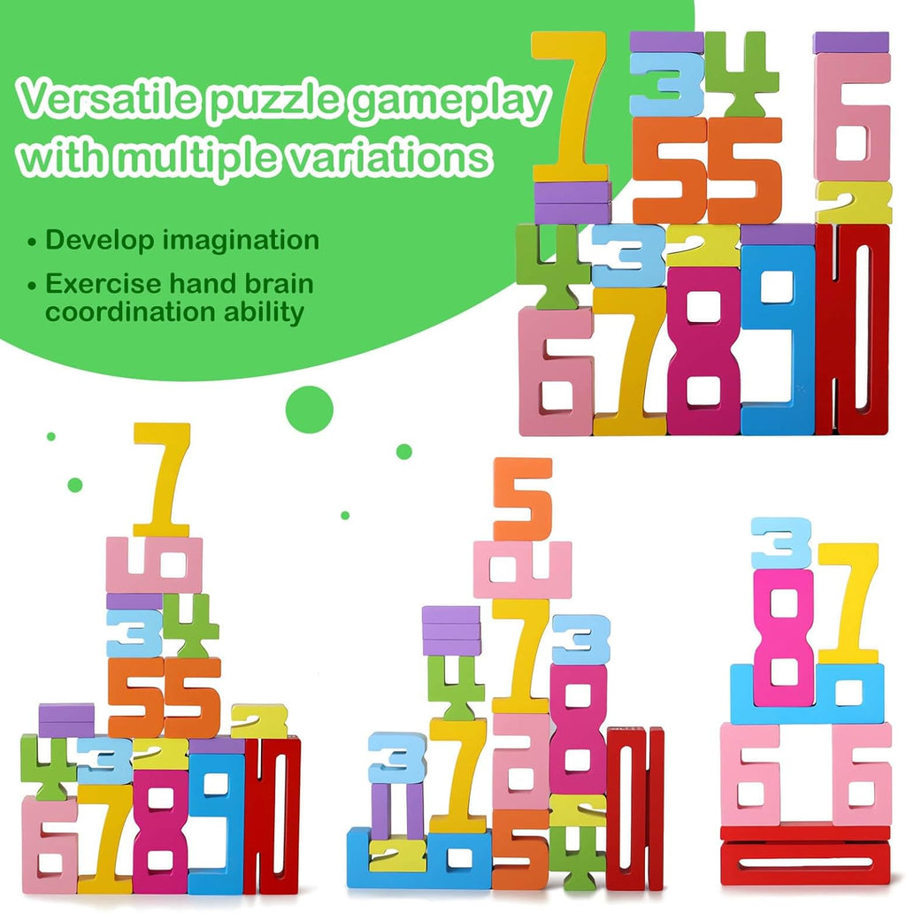 Wooden Number Stacking Blocks | Eco-Friendly, Colorful Learning Aid for Toddlers 3-5 Years