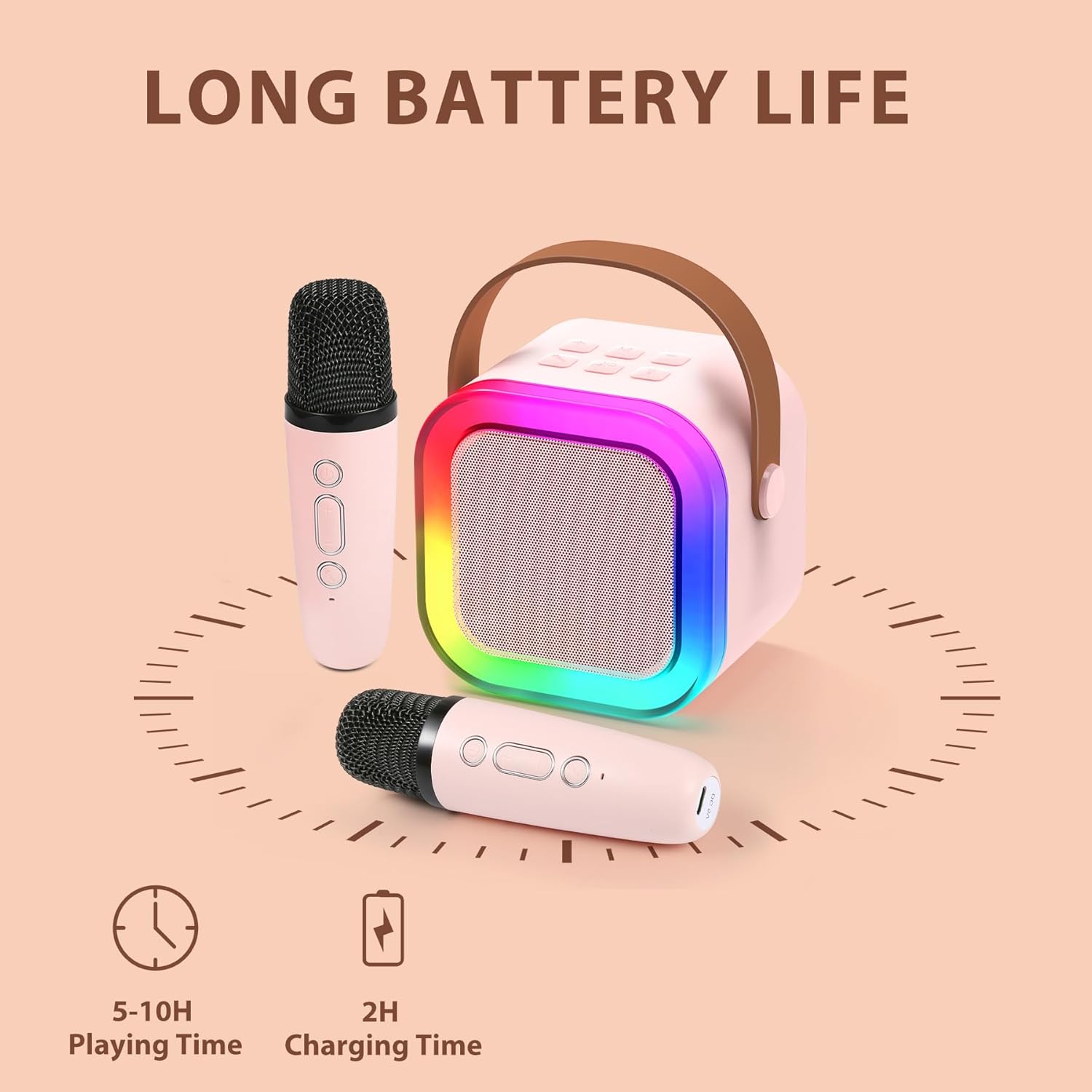 Mini Karaoke Machine for Kids | Portable Bluetooth Speaker with Voice Changing Effects & LED Lights for Ages 3-12