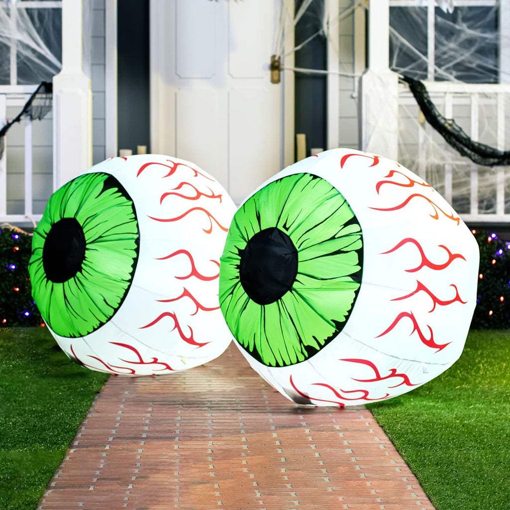 Halloween Inflatable Eyeballs | 3 Ft Light Up Decorations for Outdoor Yard & Garden Halloween Parties