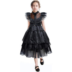 Childrens Addams Costume for Girls - Black Dress, Wig, and Gothic Accessories