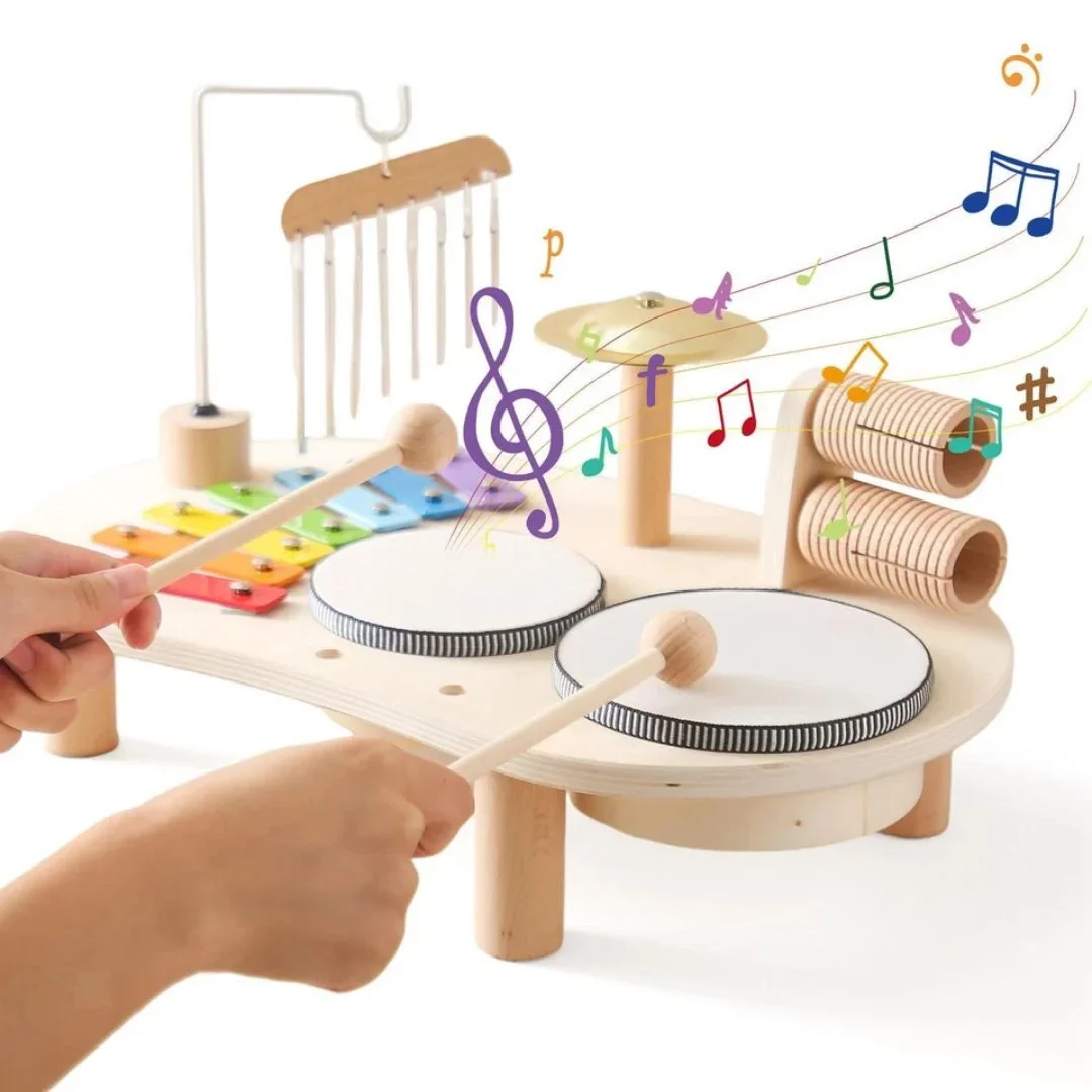 Montessori Wooden Childrens Drum Set | Natural, Non-Toxic & Ideal for Early Childhood Music Development