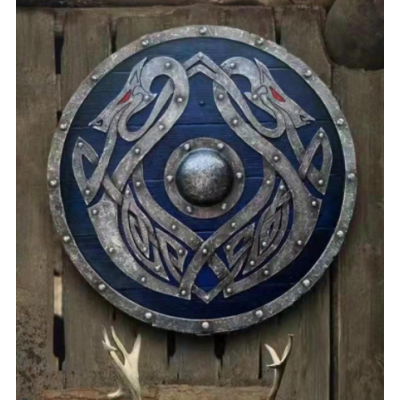 Double Ravens Personalized Viking Shield | Battleworn Design for Home Decor & Collectors