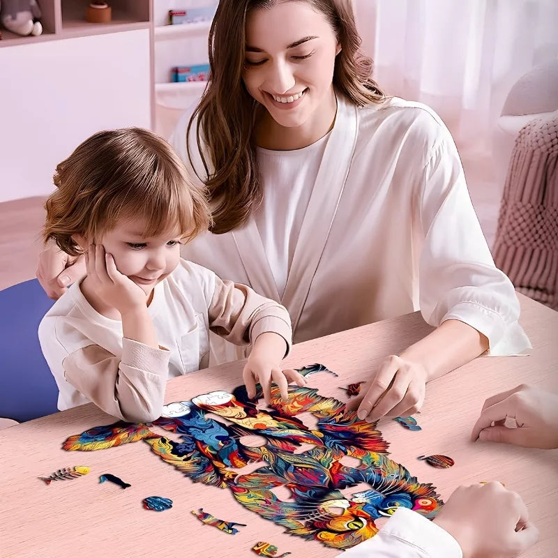 Colorful Wooden Cat Jigsaw Puzzle | Durable, Cognitive Skill-Building & Fun for Kids and Family