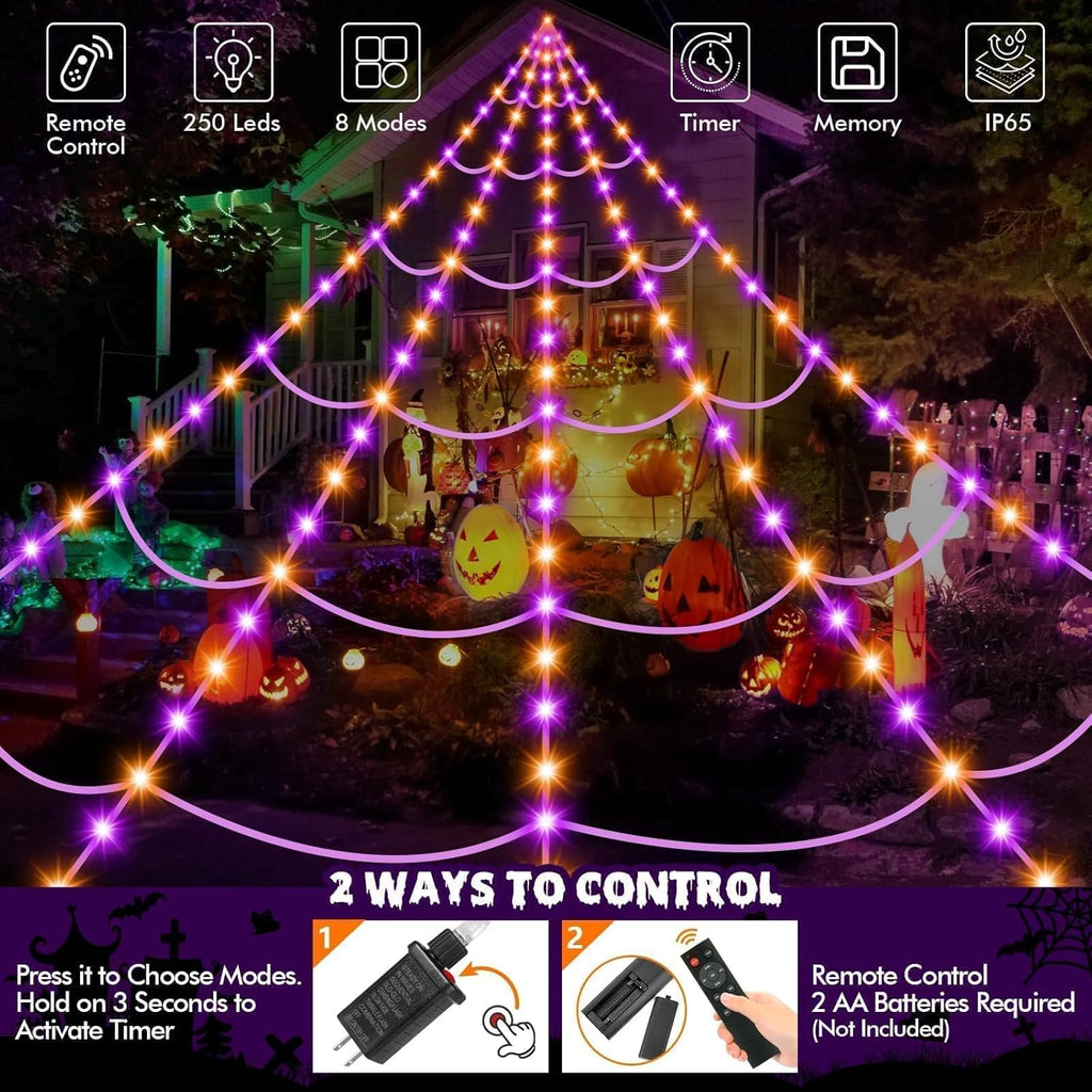 Giant Halloween Spider Web with Fake Spider | 200" Triangular Web & 59" Scary Spider for Indoor Outdoor Decorations