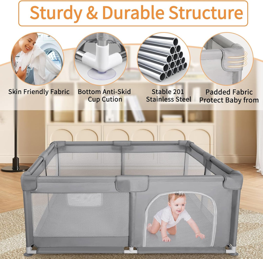 Foldable Baby Playpen for Toddlers | Breathable Mesh, Durable Oxford Fabric & Safe Indoor/Outdoor Play Space for Infants and Toddlers