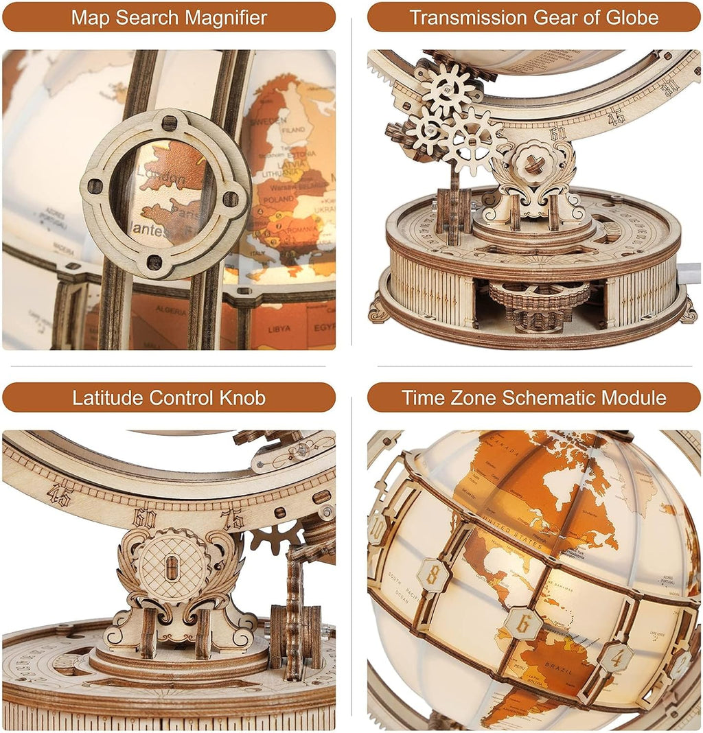 3D Wooden Globe Puzzle 3D Lamp | Creative, Educational & Fun for Kids and Adults