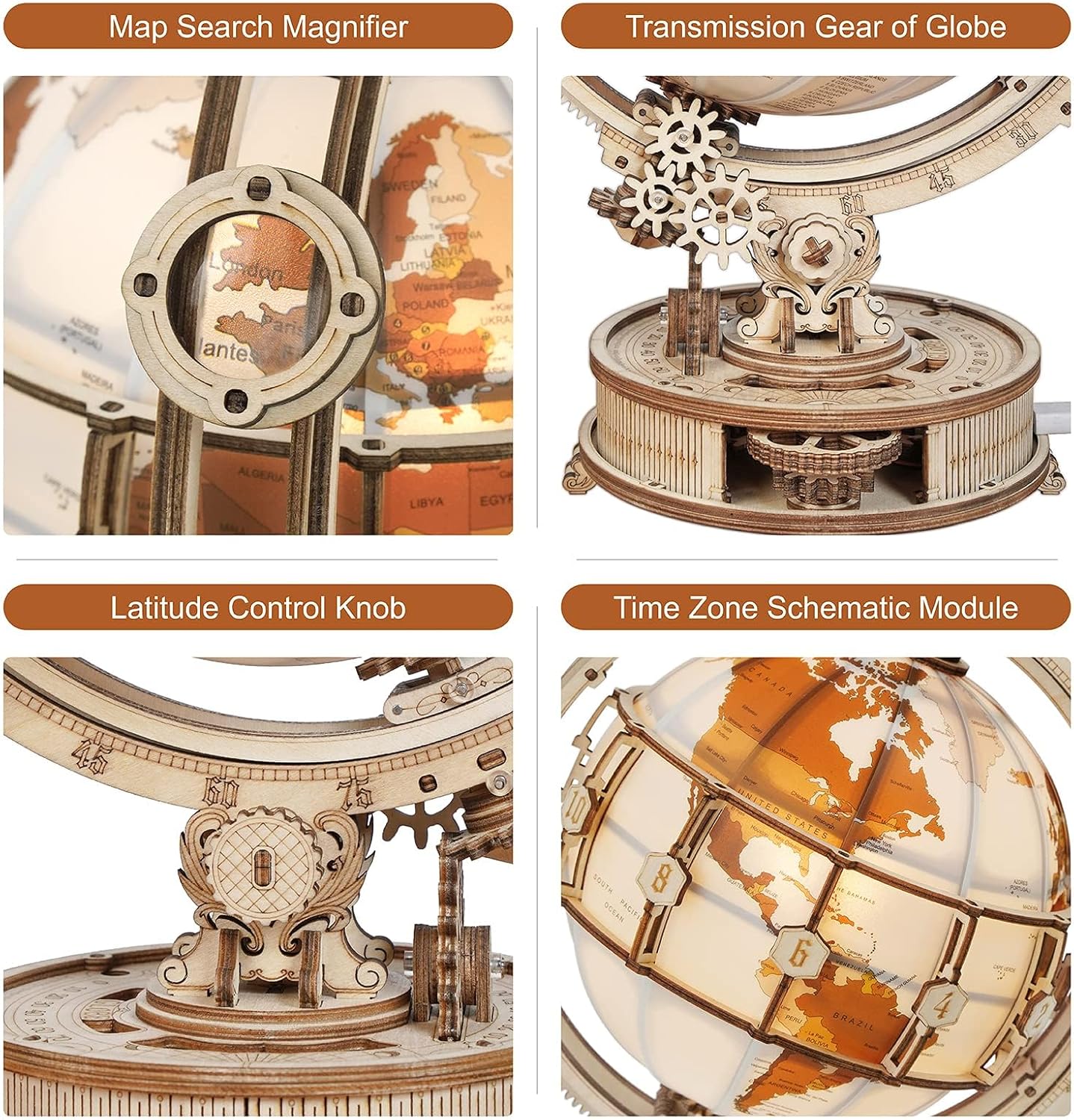 3D Wooden Globe Puzzle 3D Lamp | Creative, Educational & Fun for Kids and Adults
