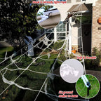 Giant Halloween Spider Web with Fake Spider | 200" Triangular Web & 59" Scary Spider for Indoor Outdoor Decorations