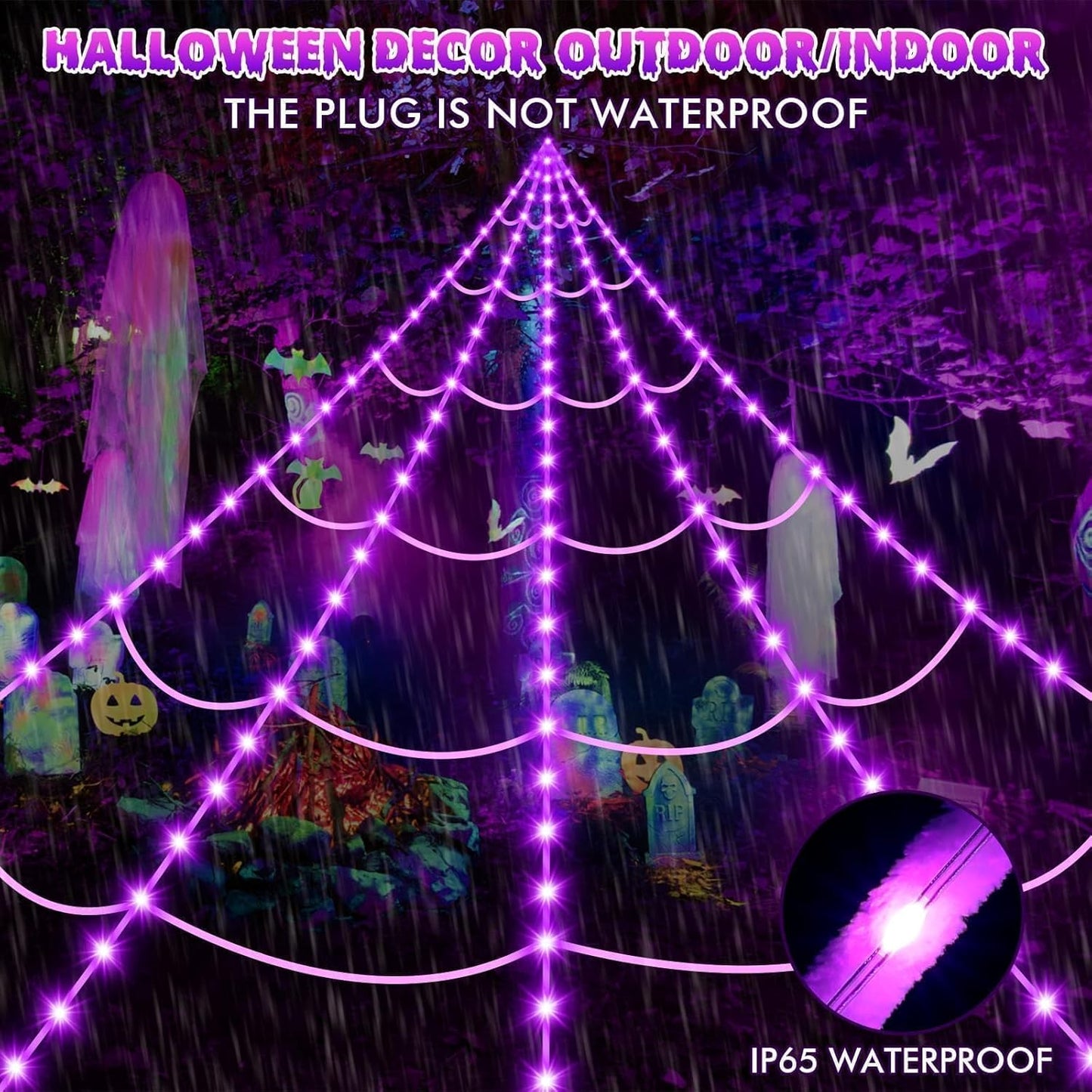 Giant Halloween Spider Web with Fake Spider | 200" Triangular Web & 59" Scary Spider for Indoor Outdoor Decorations
