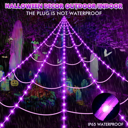 Giant Halloween Spider Web with Fake Spider | 200" Triangular Web & 59" Scary Spider for Indoor Outdoor Decorations