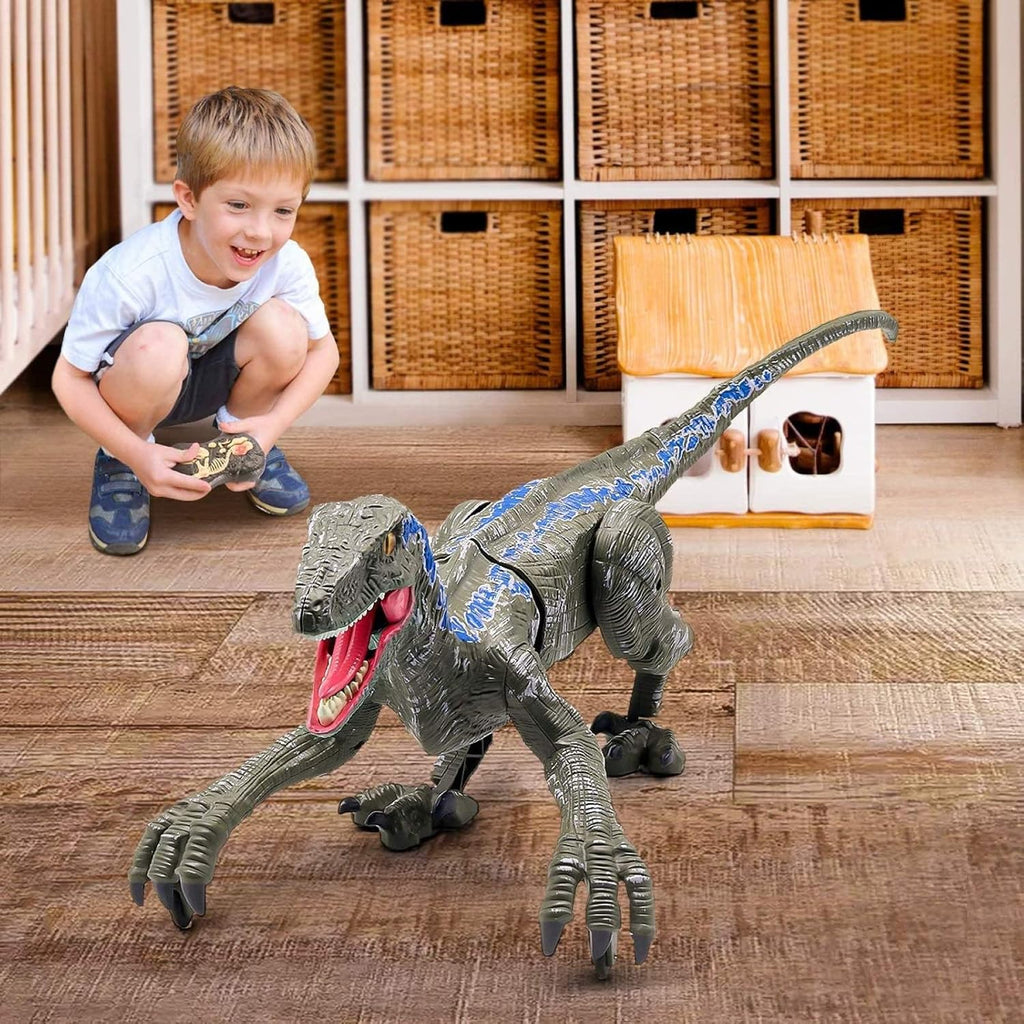 Remote Control Dinosaur Robot – Lifelike Velociraptor Toy with Sound, Lights & Realistic Movements