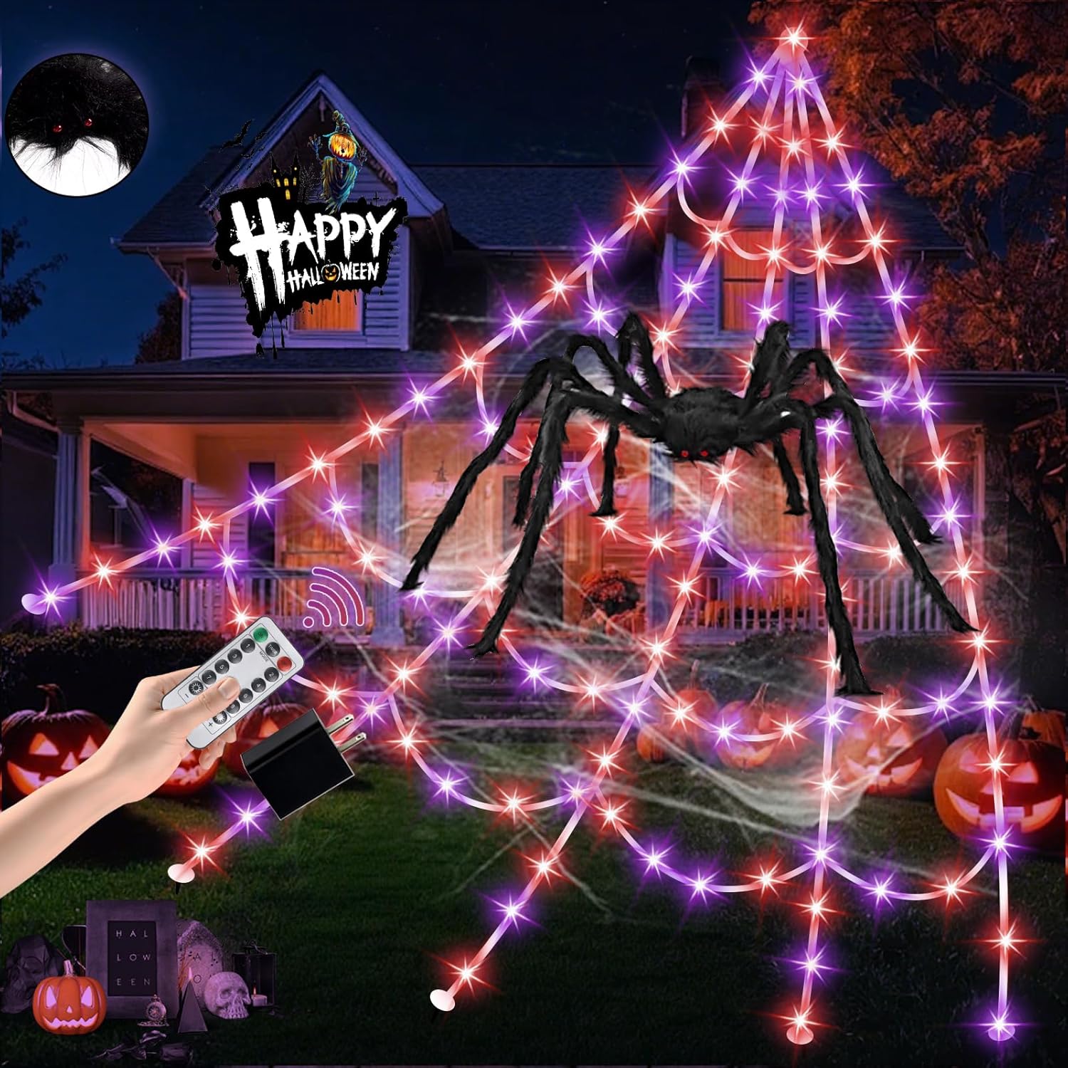 16.4 FT Giant Halloween Spider Web Lights | 550 LED, Waterproof & 8 Lighting Modes for Outdoor Yard Decorations
