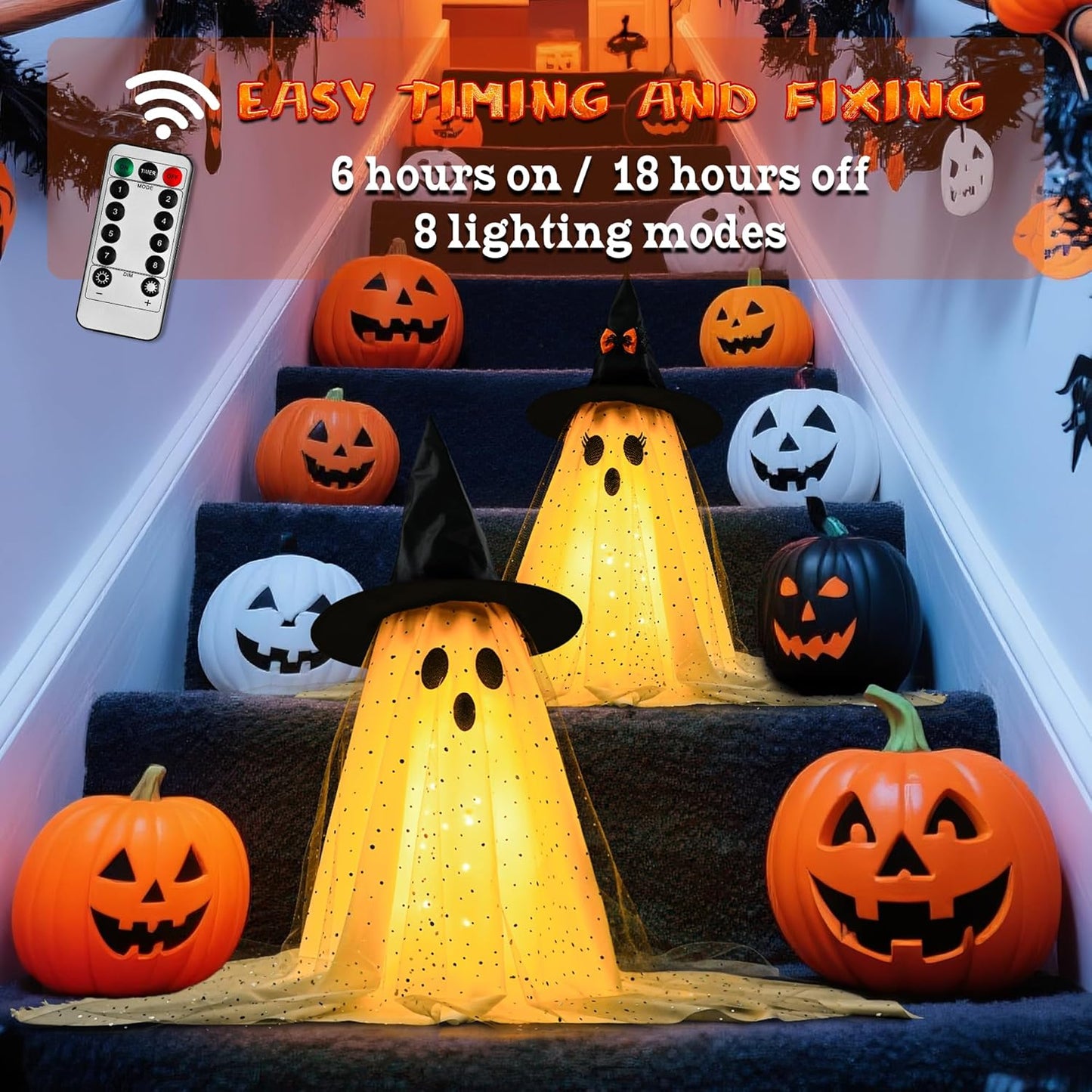 Halloween Ghost Decorations | Remote Control String Lights for Outdoor and Indoor Parties, Perfect for Yards, Gardens & Lawn Displays