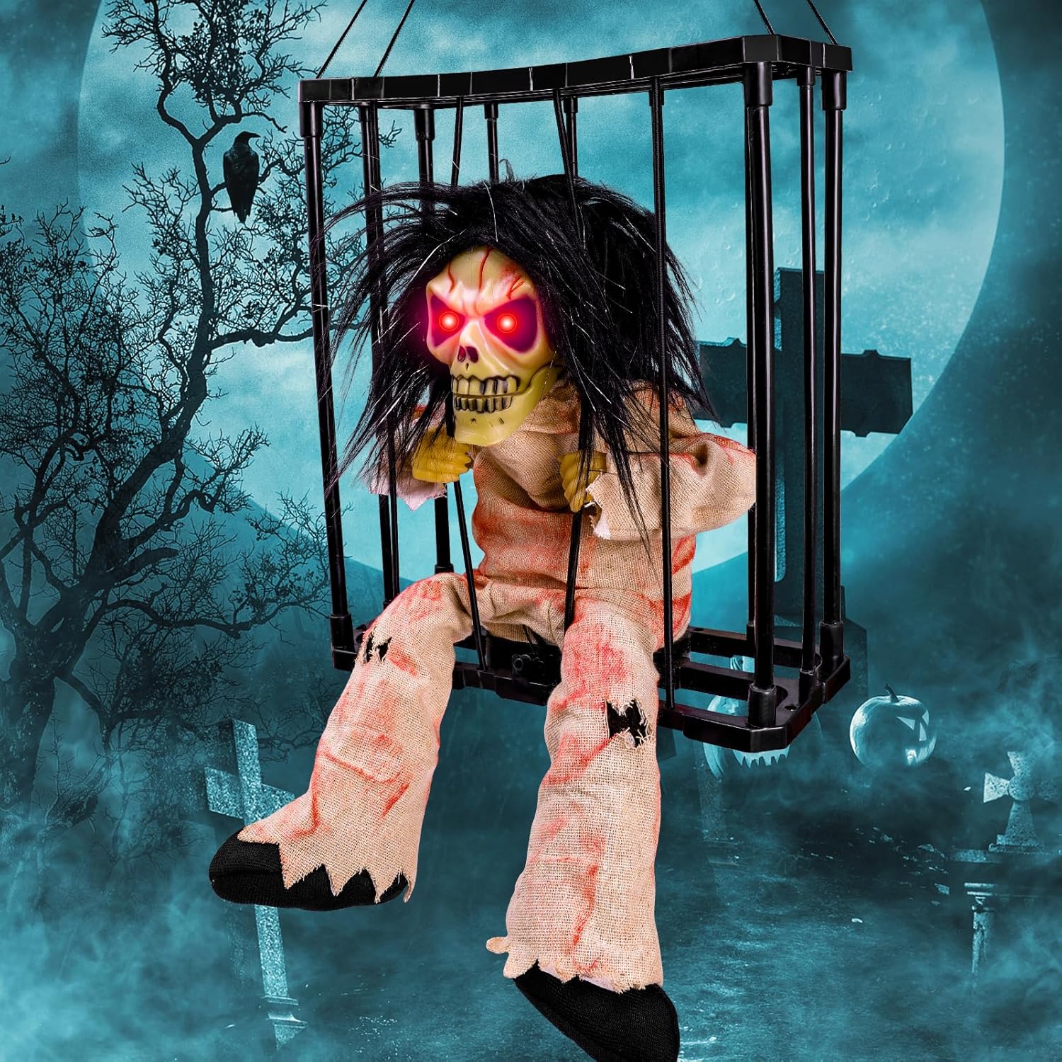 Halloween Animated Screaming Ghost Decoration | Motion Sensor Skull Prisoner with Light Up Eyes for Indoor & Outdoor Halloween Decor