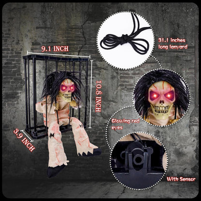Halloween Animated Screaming Ghost Decoration | Motion Sensor Skull Prisoner with Light Up Eyes for Indoor & Outdoor Halloween Decor