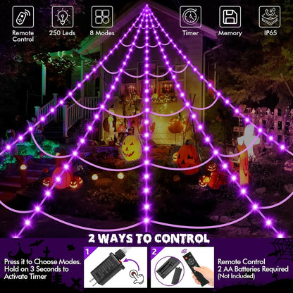Giant Halloween Spider Web with Fake Spider | 200" Triangular Web & 59" Scary Spider for Indoor Outdoor Decorations