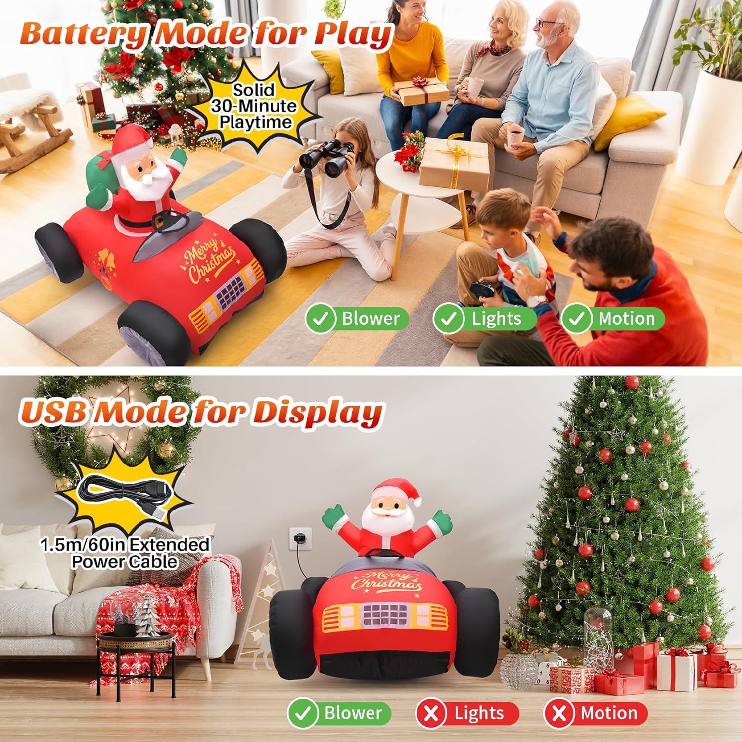 Remote Control Inflatable Santa Claus Outdoor with Auto Inflate