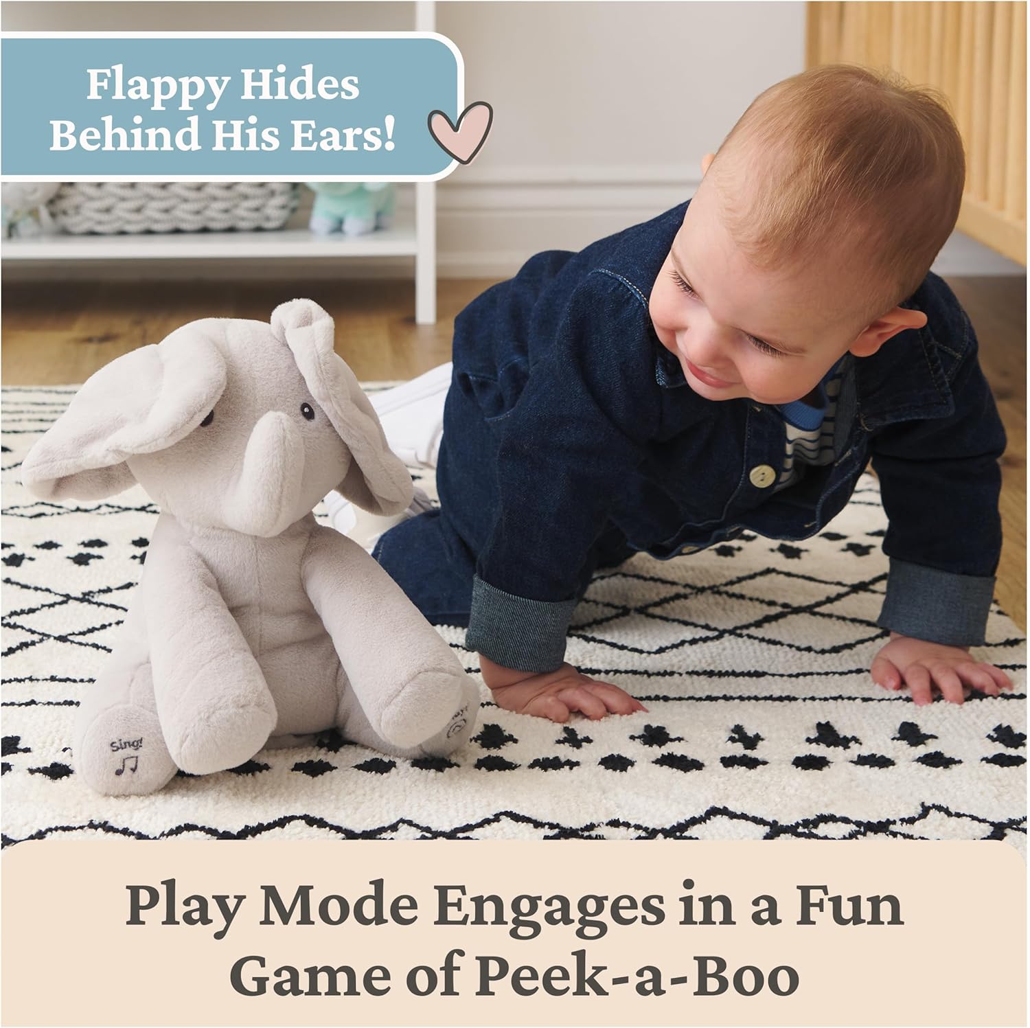 Peek-a-Boo Elephant Toy – Soft Singing & Ear-Flapping Interactive Elephant for Babies and Toddlers